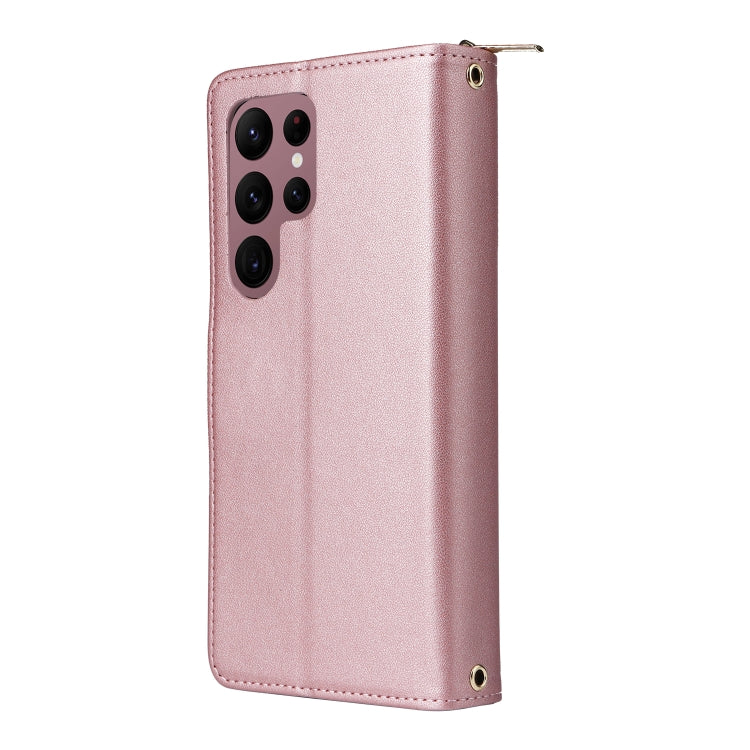 For Samsung Galaxy S22 Ultra 5G Nine-card Slots Zipper Wallet Bag Leather Phone Case