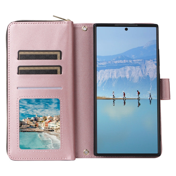 For Samsung Galaxy S22 Ultra 5G Nine-card Slots Zipper Wallet Bag Leather Phone Case