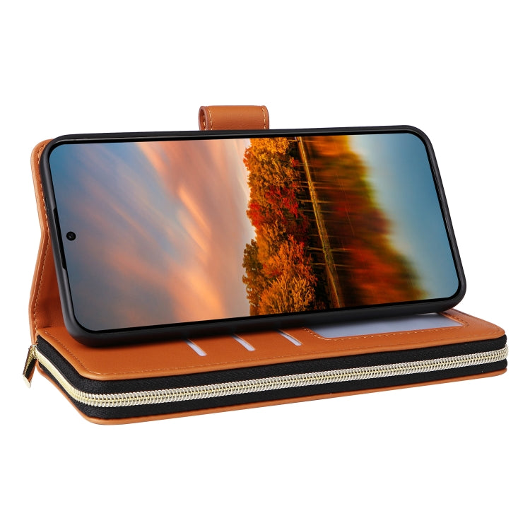 For Samsung Galaxy S24 FE 5G Nine-card Slots Zipper Wallet Bag Leather Phone Case