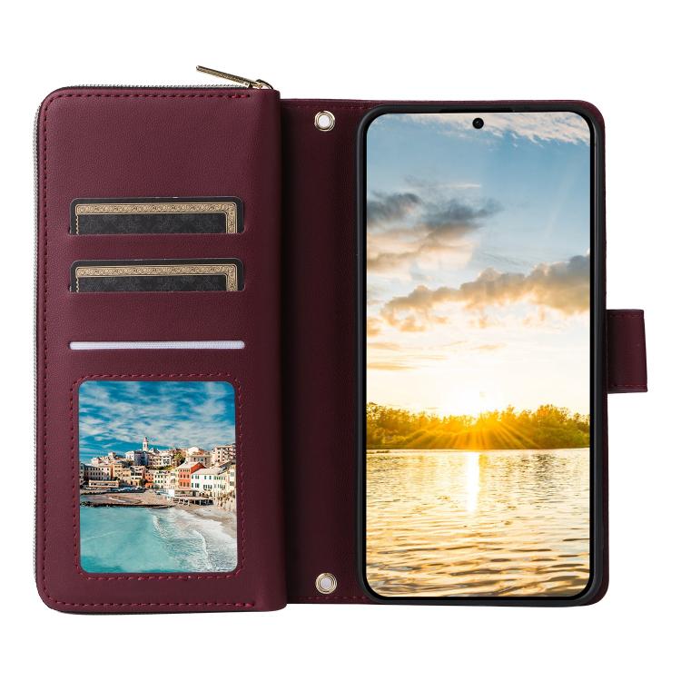 For Samsung Galaxy S25 FE 5G Nine-card Slots Zipper Wallet Bag Leather Phone Case