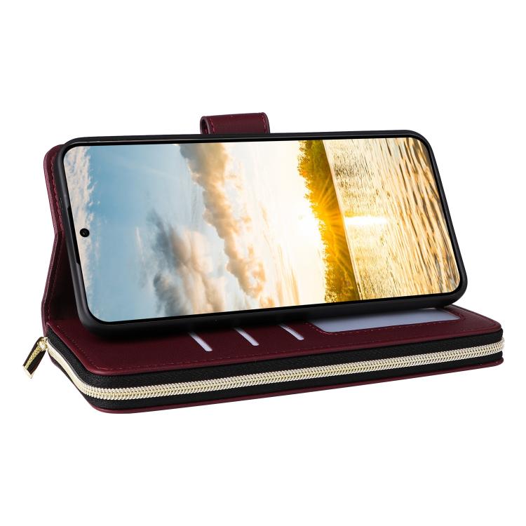 For Samsung Galaxy S25 FE 5G Nine-card Slots Zipper Wallet Bag Leather Phone Case