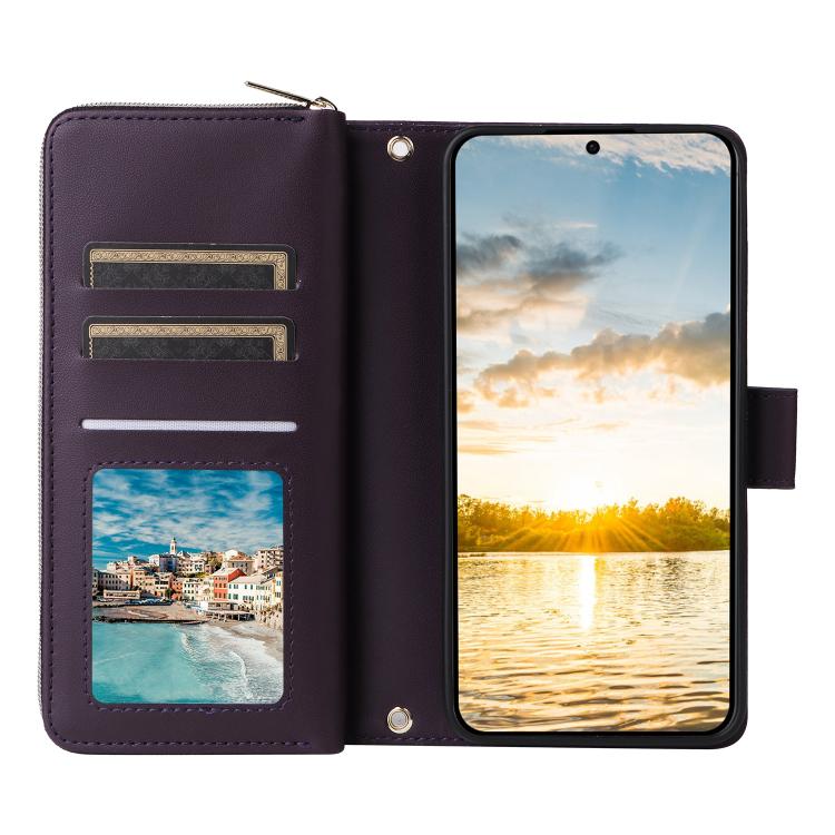 For Samsung Galaxy S25 FE 5G Nine-card Slots Zipper Wallet Bag Leather Phone Case