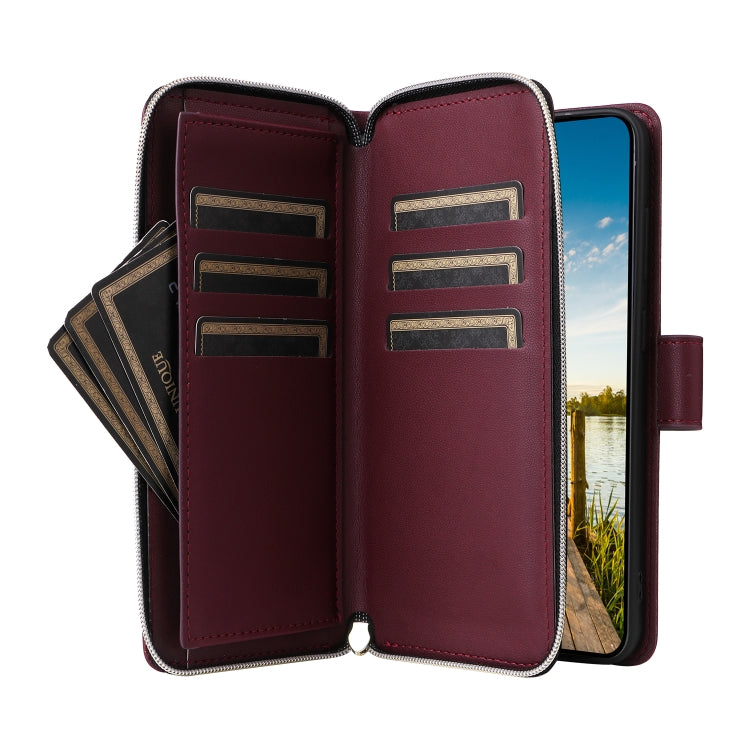 For Samsung Galaxy A14 Nine-card Slots Zipper Wallet Bag Leather Phone Case