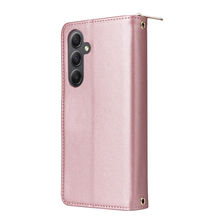 For Samsung Galaxy A34 Nine-card Slots Zipper Wallet Bag Leather Phone Case