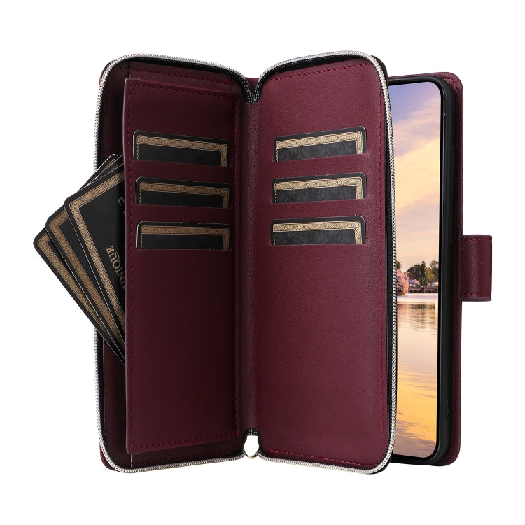 For Samsung Galaxy A55 Nine-card Slots Zipper Wallet Bag Leather Phone Case