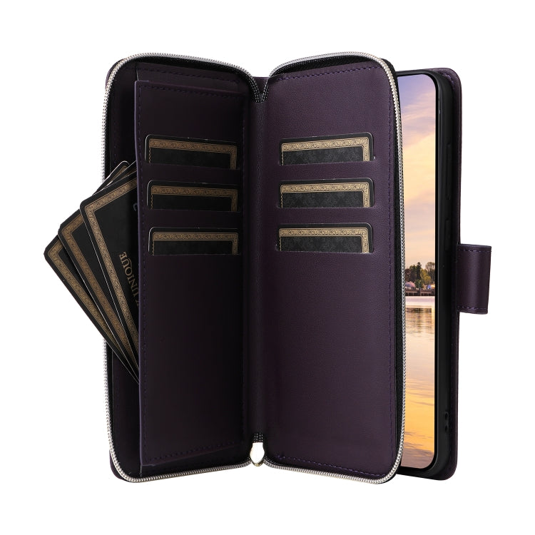 For Samsung Galaxy A55 Nine-card Slots Zipper Wallet Bag Leather Phone Case