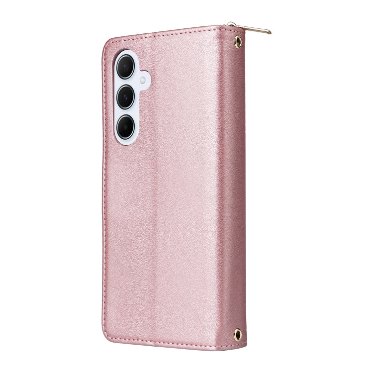 For Samsung Galaxy A55 Nine-card Slots Zipper Wallet Bag Leather Phone Case