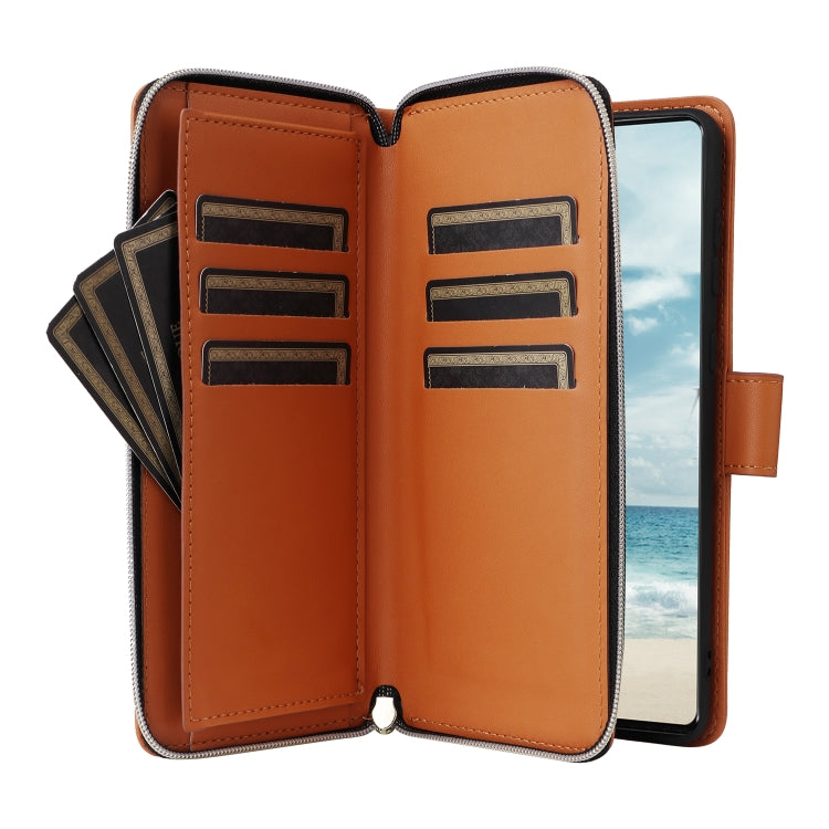 For Samsung Galaxy A73 5G Nine-card Slots Zipper Wallet Bag Leather Phone Case
