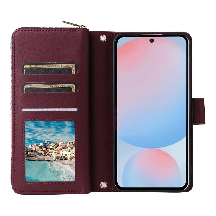 For Samsung Galaxy A56 Nine-card Slots Zipper Wallet Bag Leather Phone Case