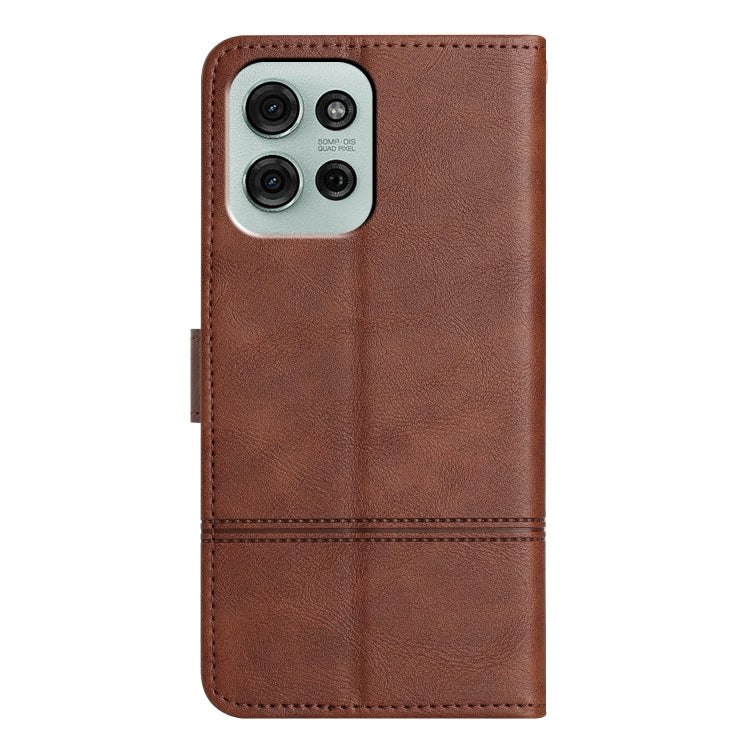 For Motorola Moto G75 Cowhide Texture Stitching Leather Phone Case