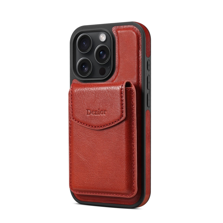 For iPhone 16 Pro Denior D22 Genuine Leather MagSafe Holder Detachable Card Slot Phone Case