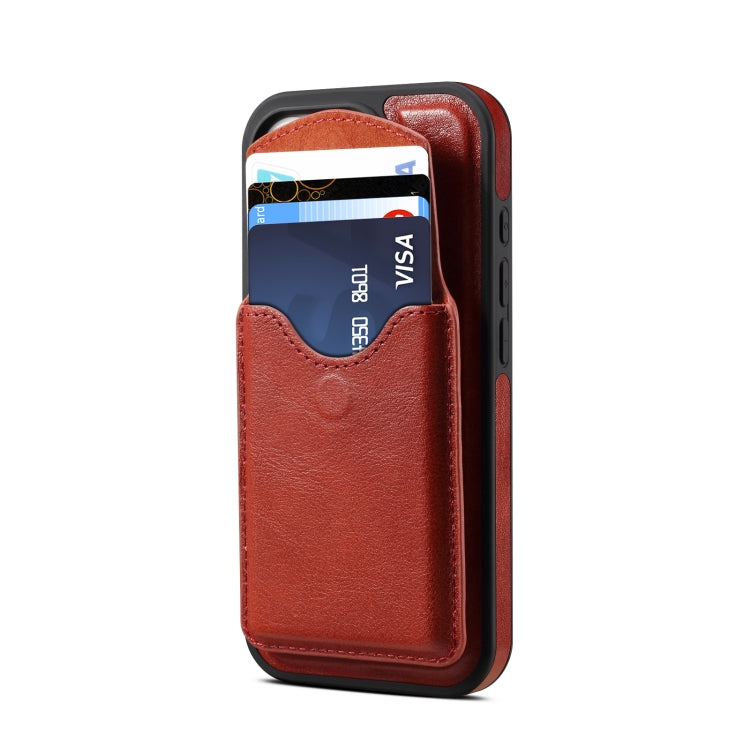 For iPhone 16 Pro Denior D22 Genuine Leather MagSafe Holder Detachable Card Slot Phone Case