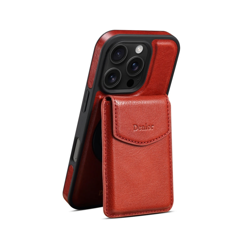 For iPhone 16 Pro Denior D22 Genuine Leather MagSafe Holder Detachable Card Slot Phone Case