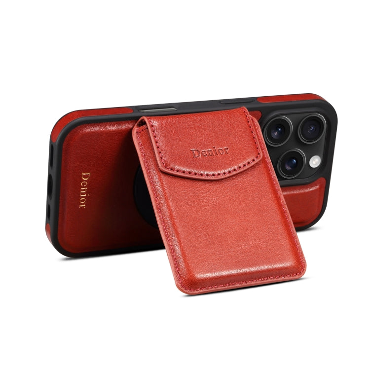 For iPhone 16 Pro Denior D22 Genuine Leather MagSafe Holder Detachable Card Slot Phone Case