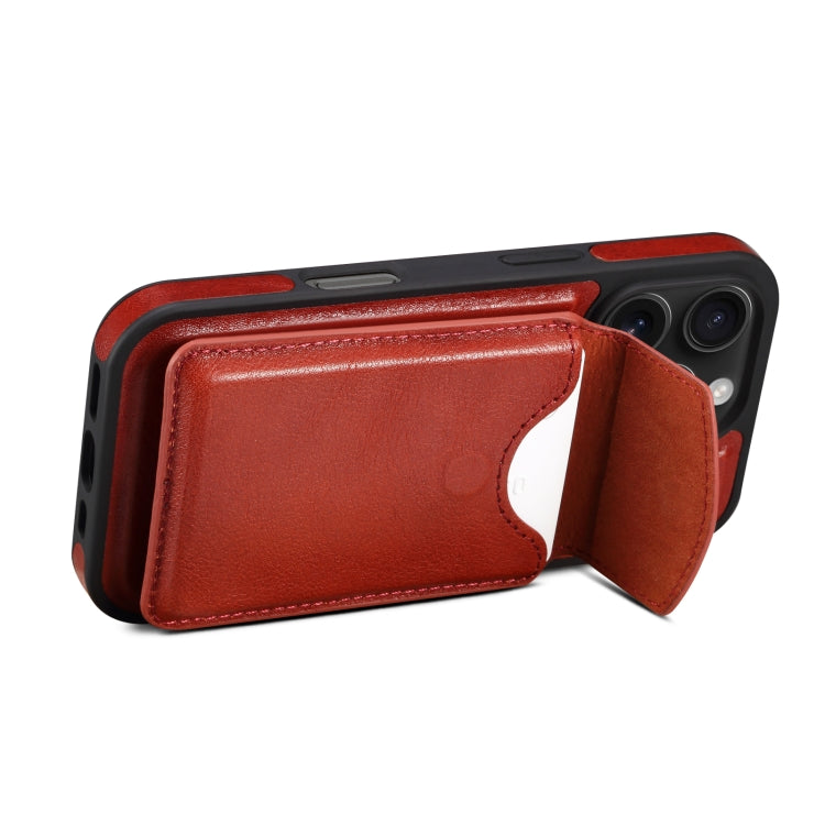 For iPhone 16 Pro Denior D22 Genuine Leather MagSafe Holder Detachable Card Slot Phone Case