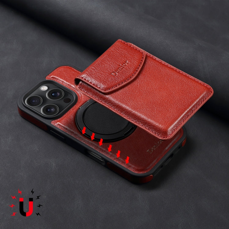 For iPhone 16 Pro Denior D22 Genuine Leather MagSafe Holder Detachable Card Slot Phone Case