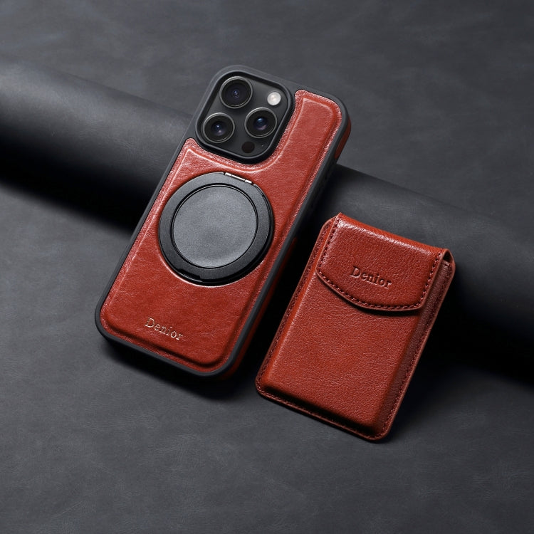 For iPhone 16 Pro Denior D22 Genuine Leather MagSafe Holder Detachable Card Slot Phone Case