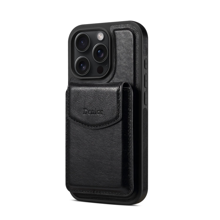 For iPhone 16 Pro Denior D22 Genuine Leather MagSafe Holder Detachable Card Slot Phone Case