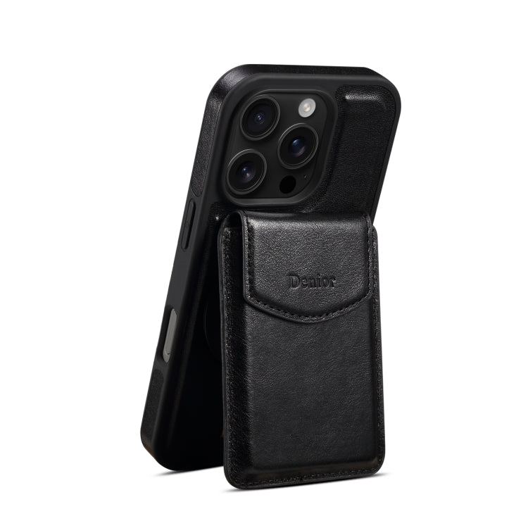 For iPhone 16 Pro Denior D22 Genuine Leather MagSafe Holder Detachable Card Slot Phone Case
