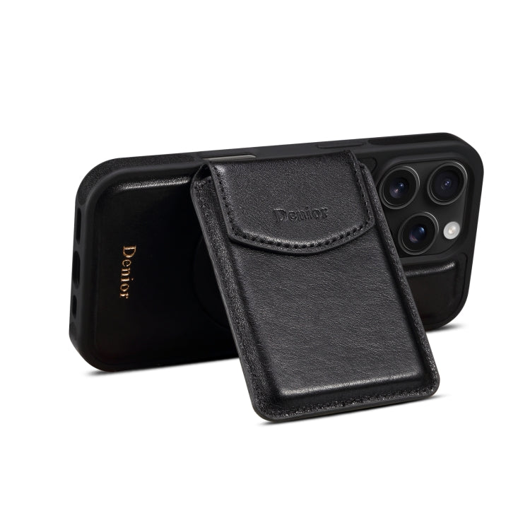 For iPhone 16 Pro Denior D22 Genuine Leather MagSafe Holder Detachable Card Slot Phone Case