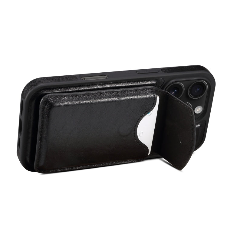 For iPhone 16 Pro Denior D22 Genuine Leather MagSafe Holder Detachable Card Slot Phone Case