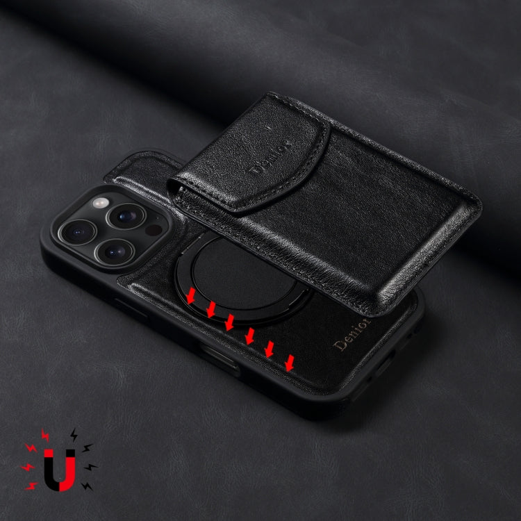 For iPhone 16 Pro Denior D22 Genuine Leather MagSafe Holder Detachable Card Slot Phone Case