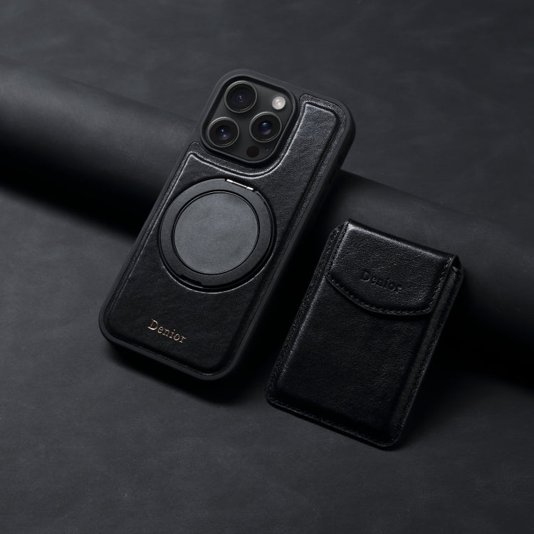 For iPhone 16 Pro Denior D22 Genuine Leather MagSafe Holder Detachable Card Slot Phone Case
