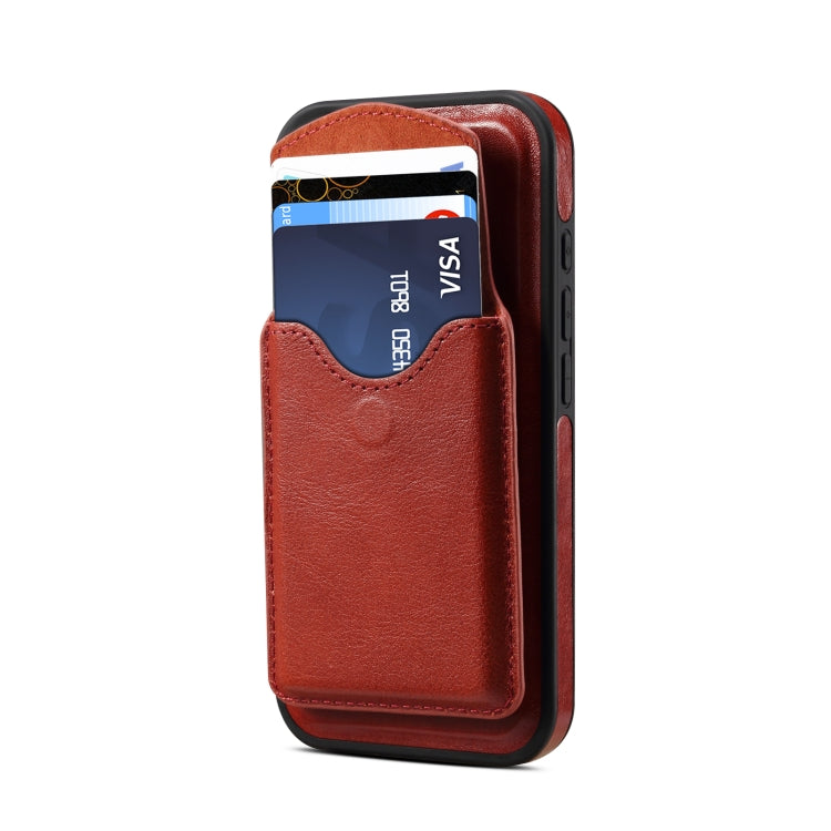 For iPhone 16 Plus Denior D22 Genuine Leather MagSafe Holder Detachable Card Slot Phone Case