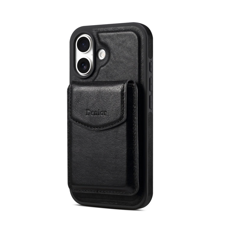 For iPhone 16 Plus Denior D22 Genuine Leather MagSafe Holder Detachable Card Slot Phone Case