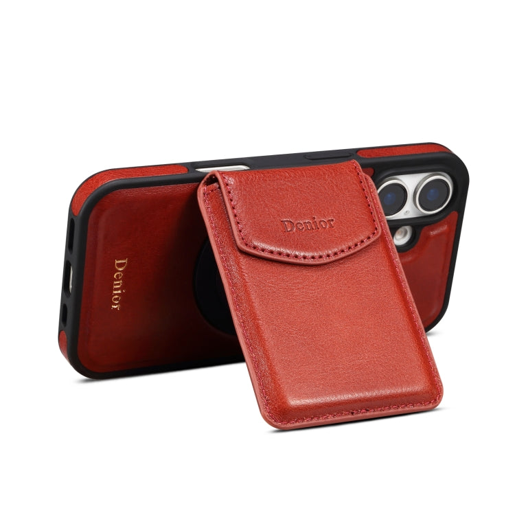 For iPhone 16 Denior D22 Genuine Leather MagSafe Holder Detachable Card Slot Phone Case