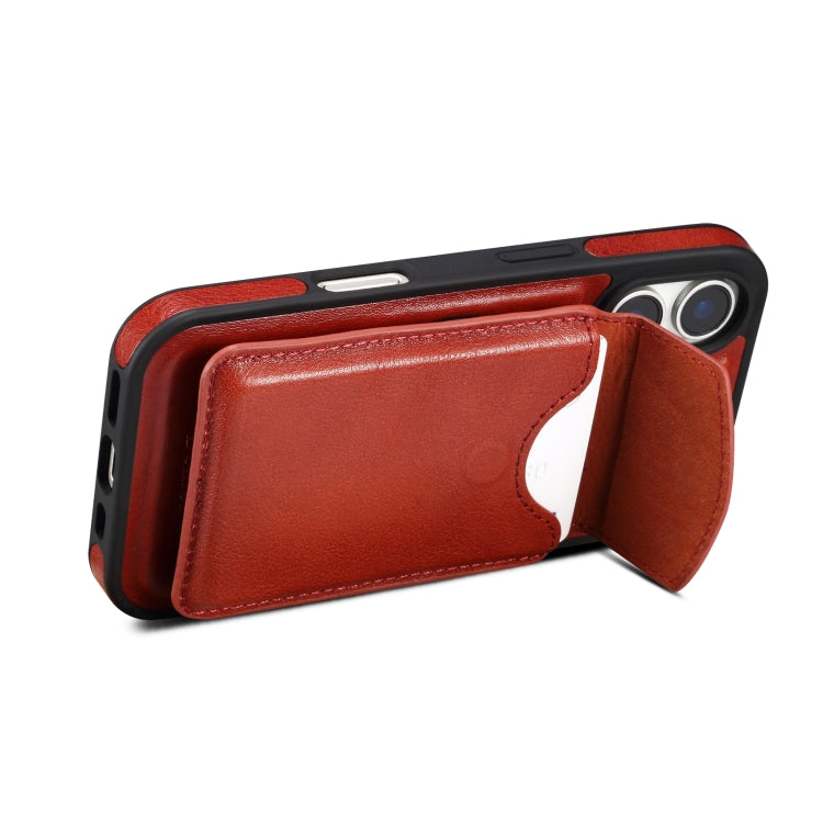 For iPhone 16 Denior D22 Genuine Leather MagSafe Holder Detachable Card Slot Phone Case