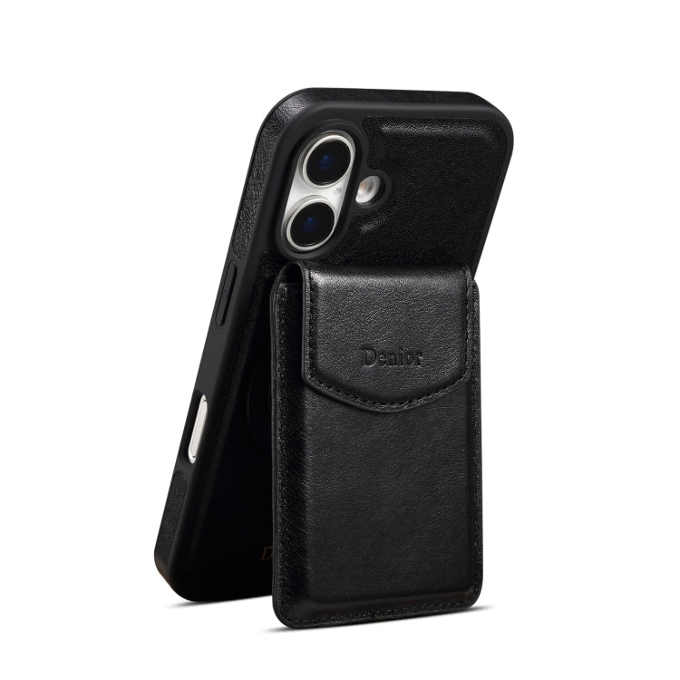 For iPhone 16 Denior D22 Genuine Leather MagSafe Holder Detachable Card Slot Phone Case