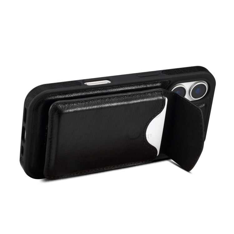 For iPhone 16 Denior D22 Genuine Leather MagSafe Holder Detachable Card Slot Phone Case