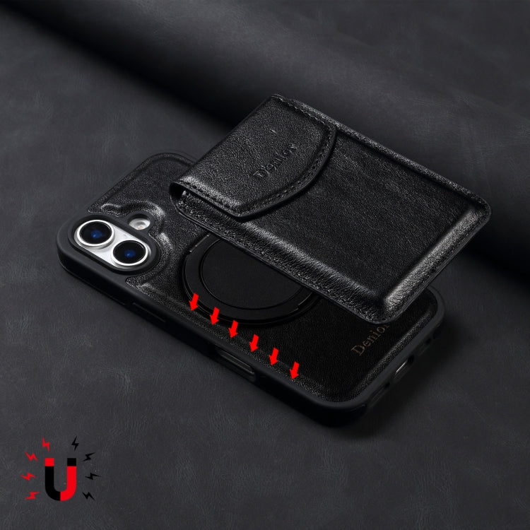 For iPhone 16 Denior D22 Genuine Leather MagSafe Holder Detachable Card Slot Phone Case