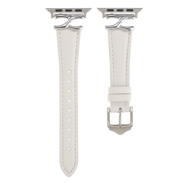 For Apple Watch 46mm / 49mm / 45mm / 44mm X-shaped Buckle Genuine Leather Watch Band