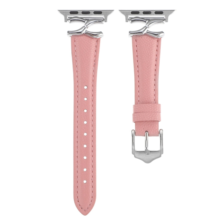 For Apple Watch 46mm / 49mm / 45mm / 44mm X-shaped Buckle Genuine Leather Watch Band