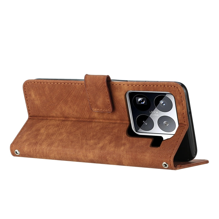 For Xiaomi 15 Pro Skin Feel Stripe Pattern Leather Phone Case with Lanyard