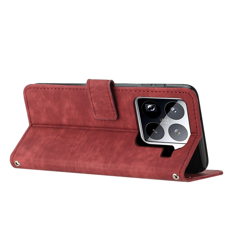 For Xiaomi 15 Pro Skin Feel Stripe Pattern Leather Phone Case with Lanyard