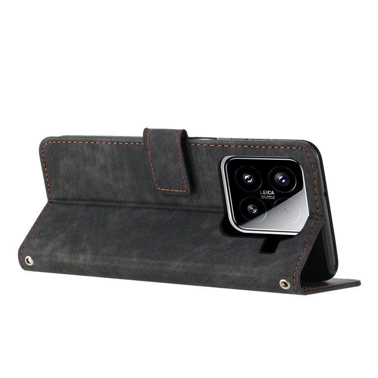 For Xiaomi 15 Skin Feel Stripe Pattern Leather Phone Case with Lanyard