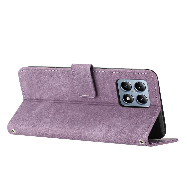 For Xiaomi 15T Skin Feel Stripe Pattern Leather Phone Case with Lanyard