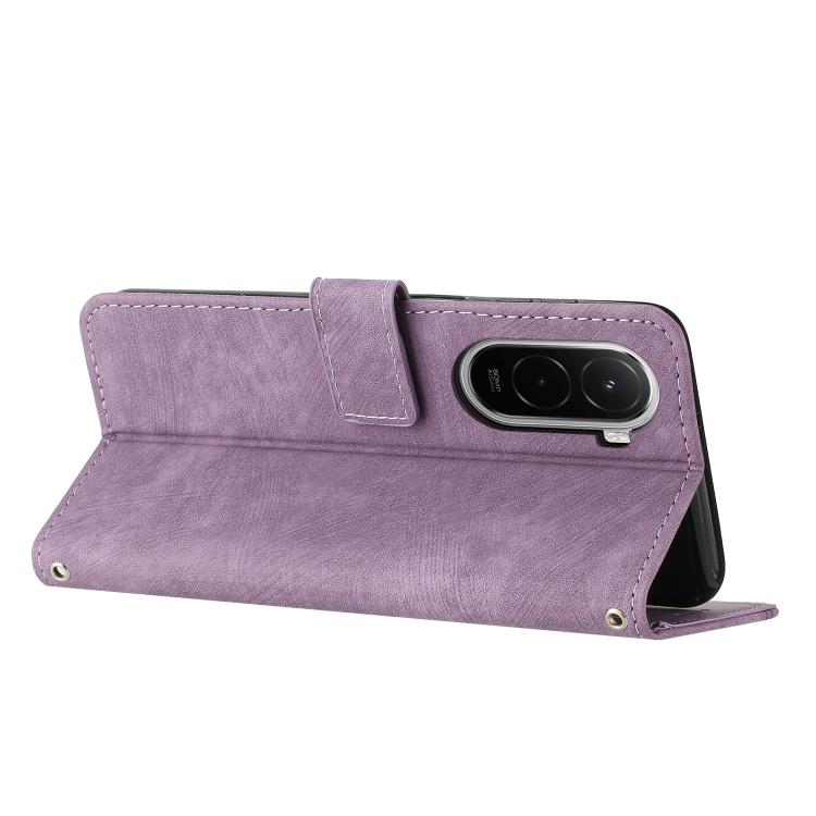For Xiaomi Poco M7 4G 169mm Skin Feel Stripe Pattern Leather Phone Case with Lanyard