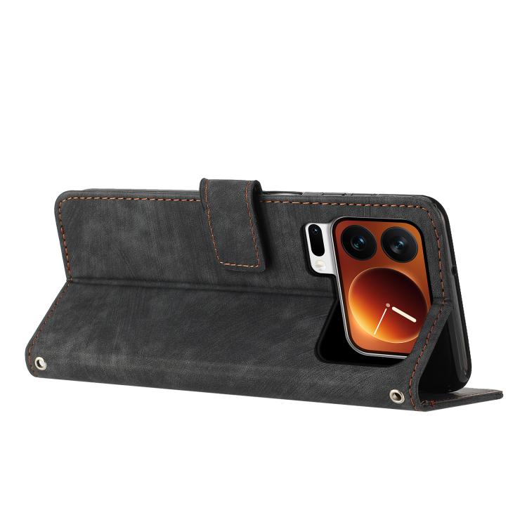 For Xiaomi 17 Pro Skin Feel Stripe Pattern Leather Phone Case with Lanyard