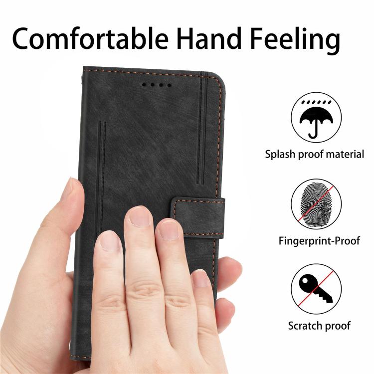For Xiaomi 17 Pro Skin Feel Stripe Pattern Leather Phone Case with Lanyard