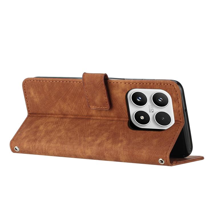 For Xiaomi 17 Skin Feel Stripe Pattern Leather Phone Case with Lanyard