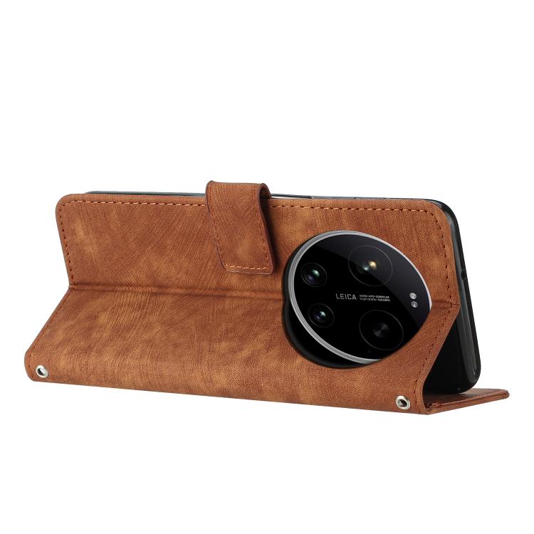 For Xiaomi 17 Ultra Skin Feel Stripe Pattern Leather Phone Case with Lanyard