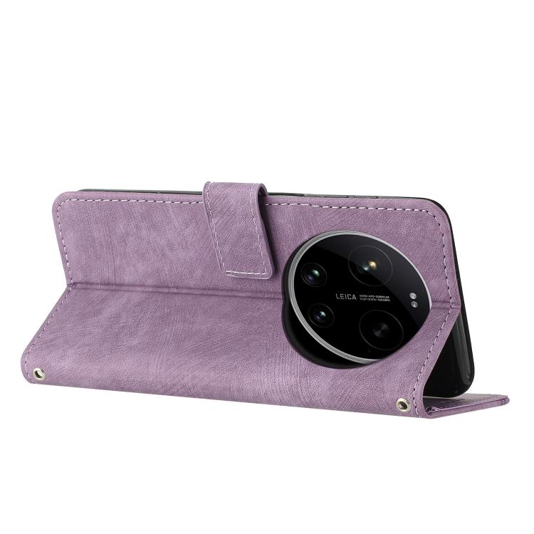For Xiaomi 17 Ultra Skin Feel Stripe Pattern Leather Phone Case with Lanyard