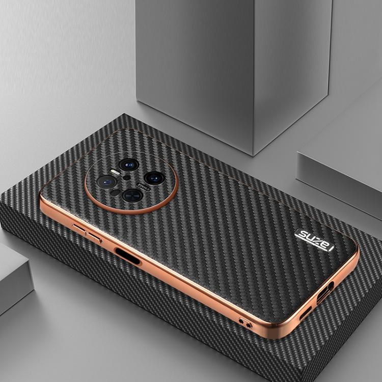 For Huawei Mate 70 AZNS Electroplated Edge Carbon Fiber Texture Phone Case