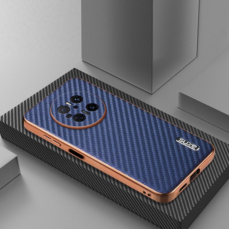 For Huawei Mate 70 AZNS Electroplated Edge Carbon Fiber Texture Phone Case