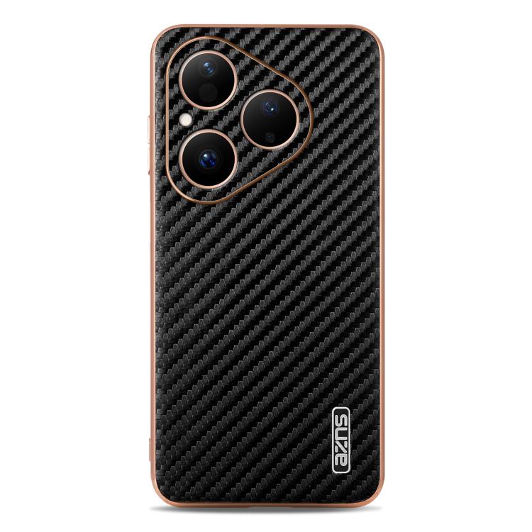For Huawei Pura 80 5G AZNS Electroplated Edge Carbon Fiber Texture Phone Case