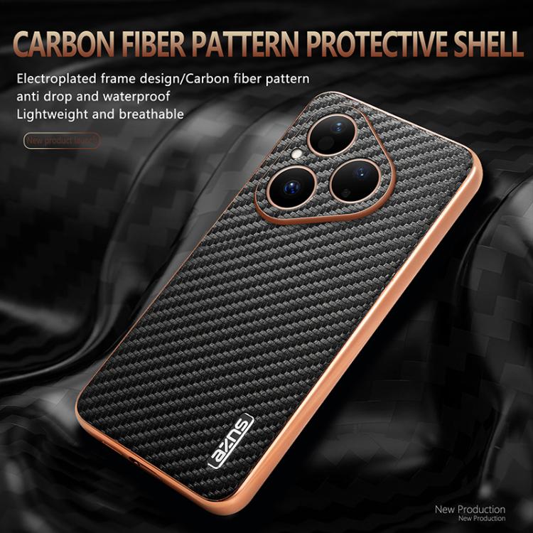 For Huawei Pura 80 5G AZNS Electroplated Edge Carbon Fiber Texture Phone Case